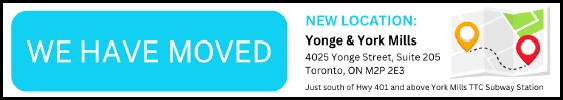 Banner image announcing new address to Yonge & York Mills